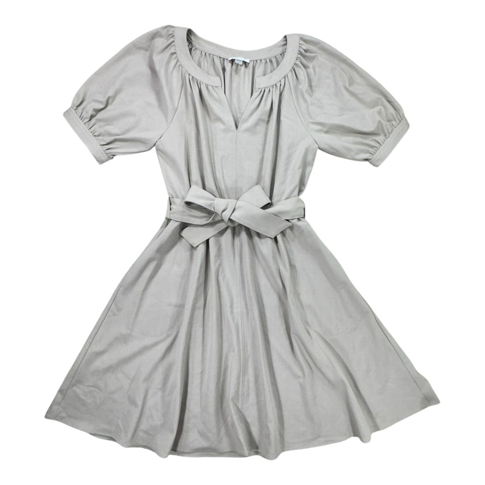 Calvin Klein Taupe Puff Sleeve Dress 8 NWT Fit & Flare Waist Tie Pockets